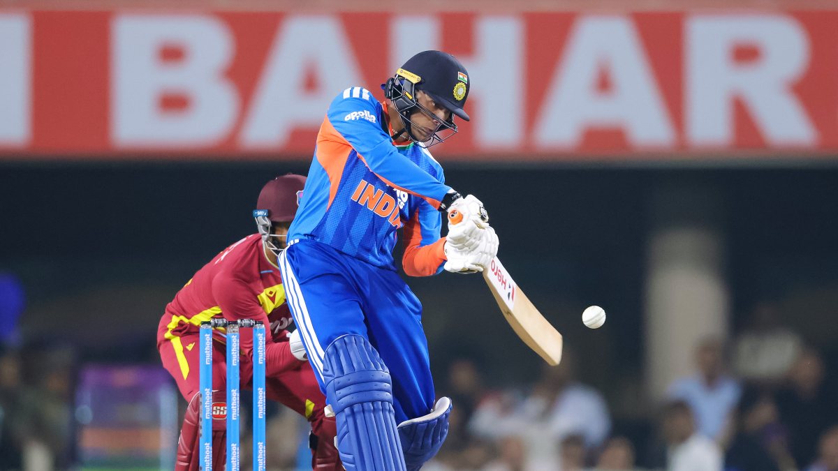 Abhishek Sharma plays a shot in 2nd T20I against West Indies