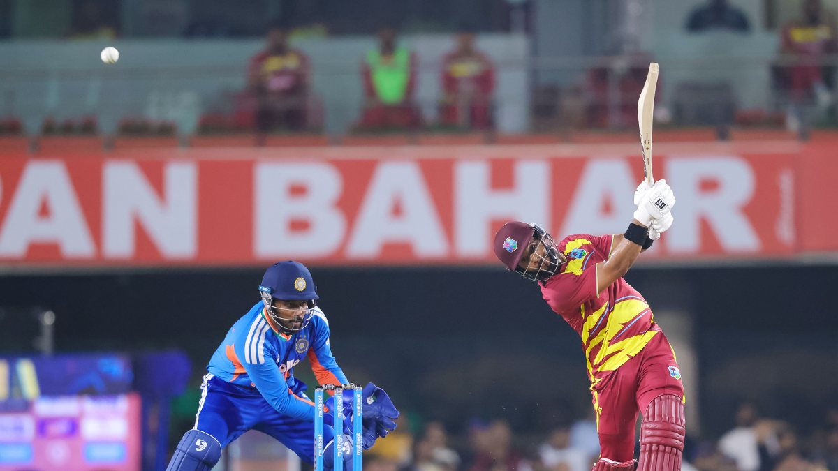 West Indies skipper Shai Hope plays shot in 2nd T20I