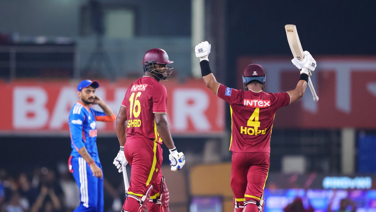 West Indies skipper Shai Hope celebrates half-century in Ranchi