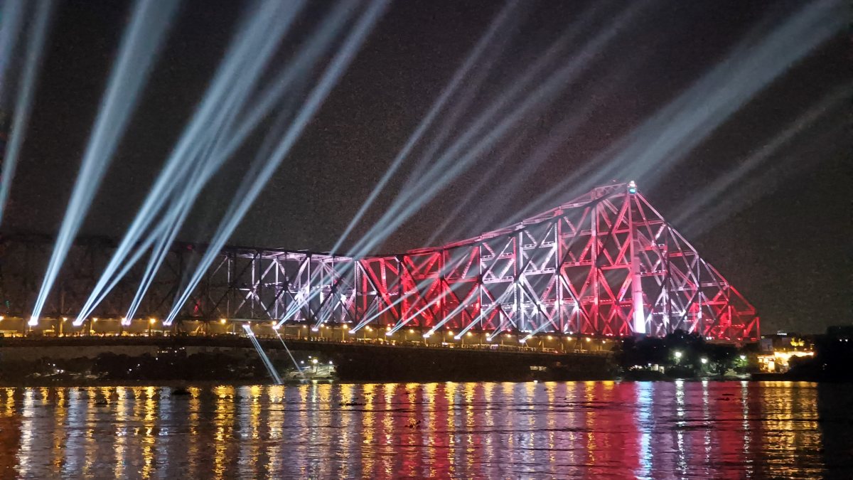 Howrah Bridge lights up ahead of Durga Puja in Kolkata