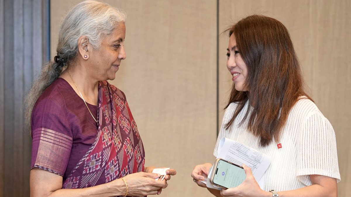 Nirmala Sitharaman meets DBS CEO Tan Su Shan in Singapore