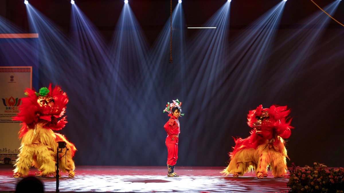 China athletes perform lion dance at BRICS Games opening in Ahmedabad
