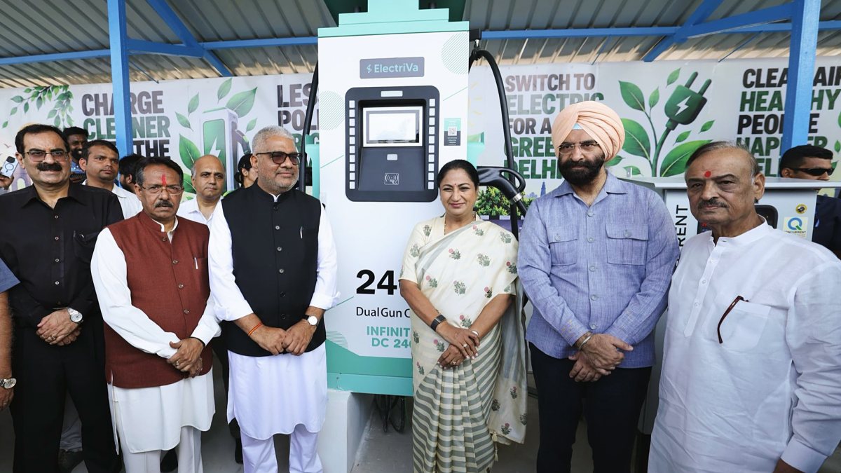 Delhi CM inaugurates public EV charging station with Bhupender Yadav