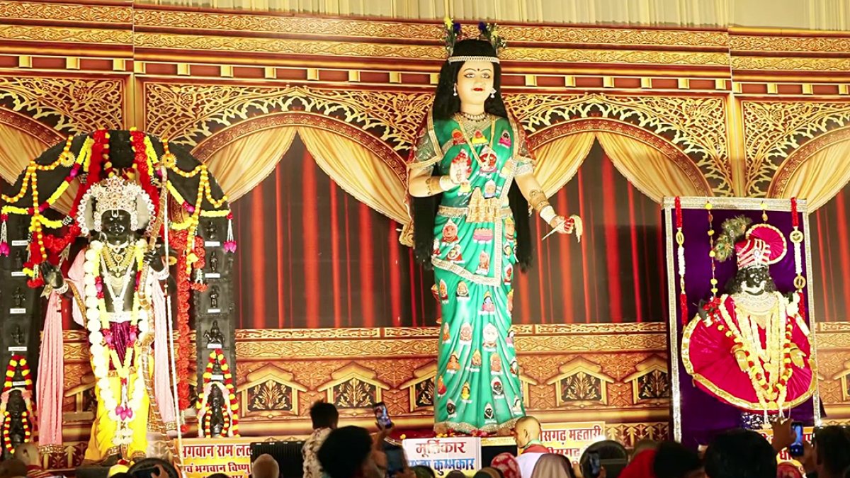 Deities inside Durga Puja pandal in Kabirdham