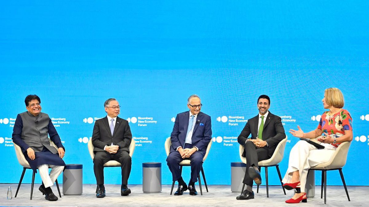 Piyush Goyal speaks at Bloomberg New Economy Forum session