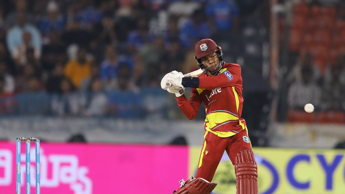 West Indies Jewel Andrew plays shot in 4th T20I vs India