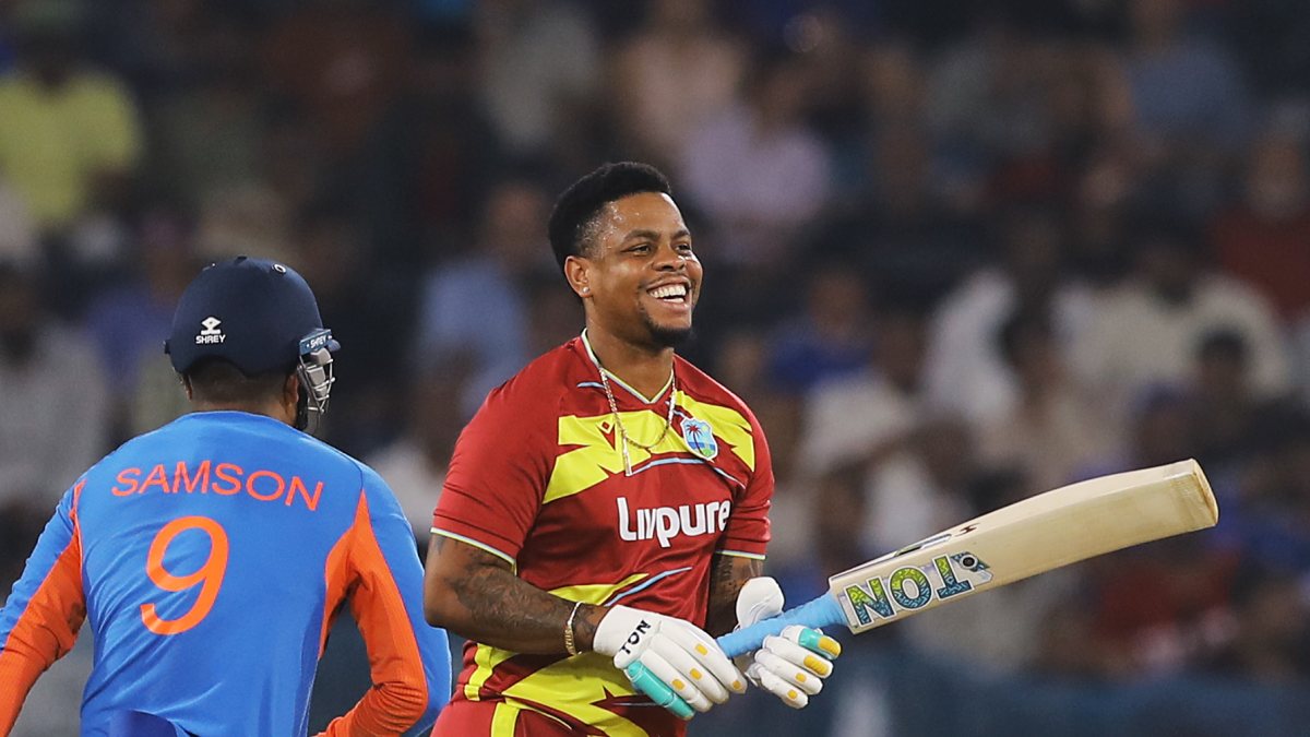 West Indies Shimron Hetmyer bats in 4th T20I vs India in Hyderabad