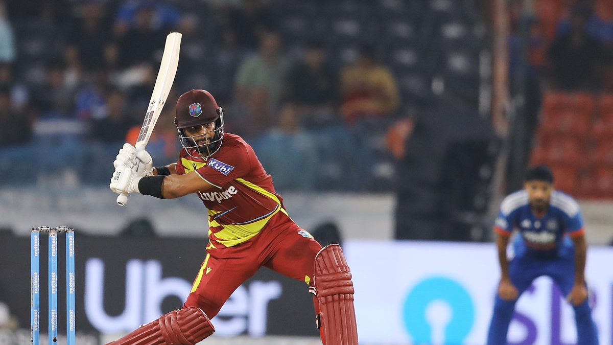 Shai Hope bats in 4th T20I against India in Hyderabad