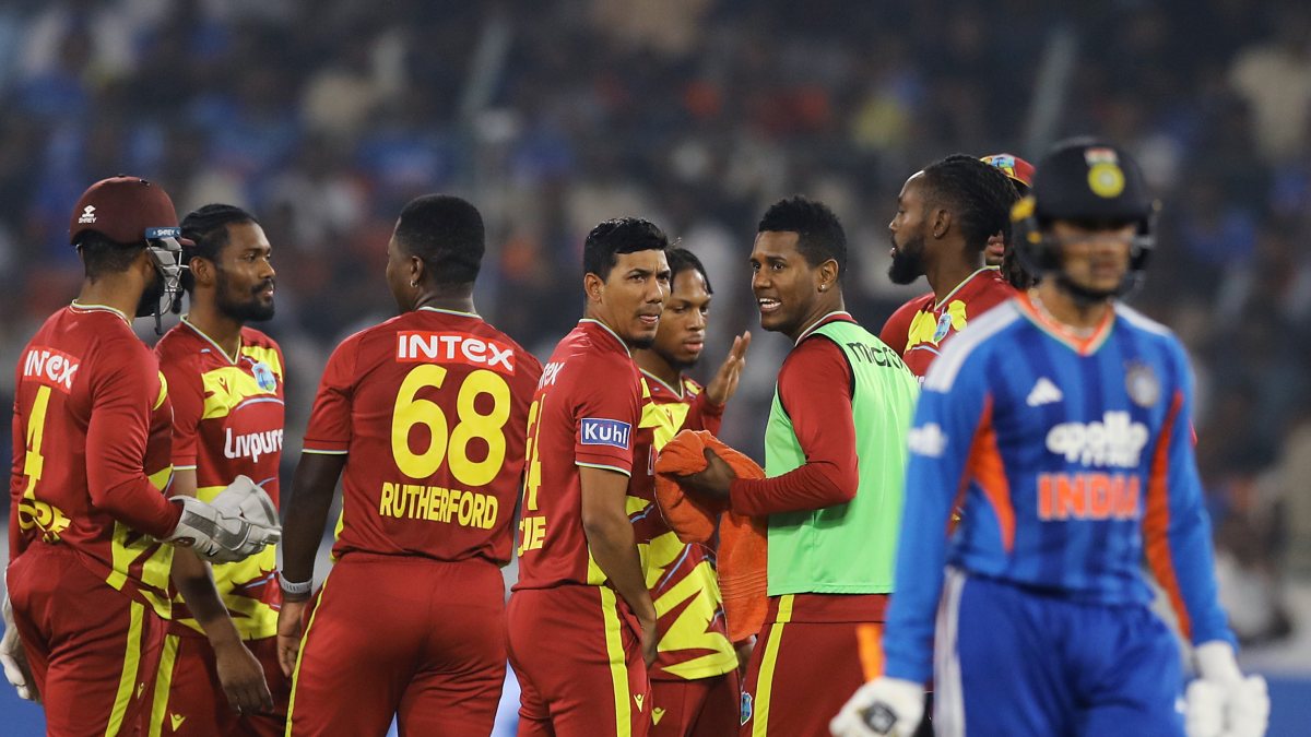 West Indies celebrate Abhishek Sharma wicket in 4th T20I