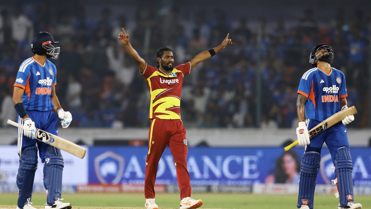 Keemo Paul celebrates Nitish Kumar Reddy wicket in 4th T20I