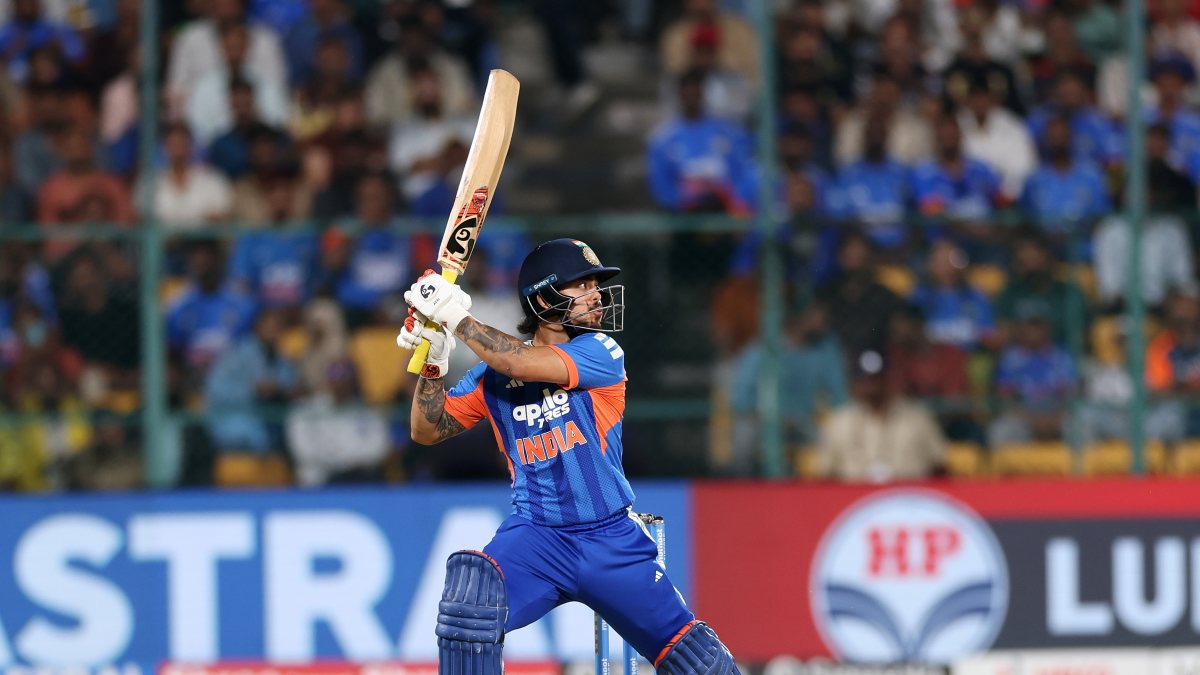 Ishan Kishan plays a shot in 5th T20I against West Indies
