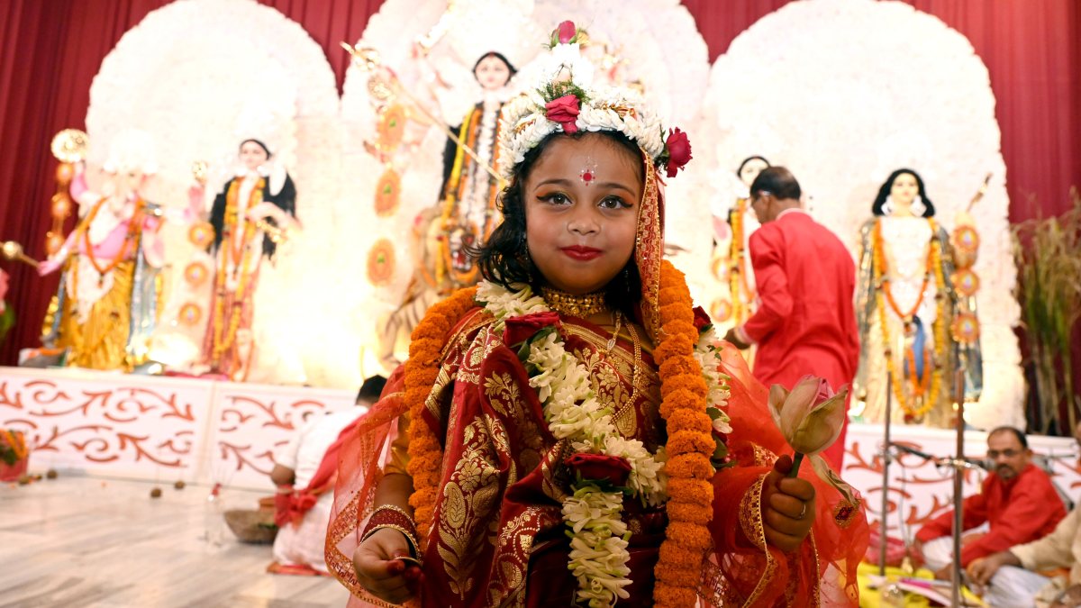 Kumari in mythological attire poses at Durga Ashtami event in Ranchi