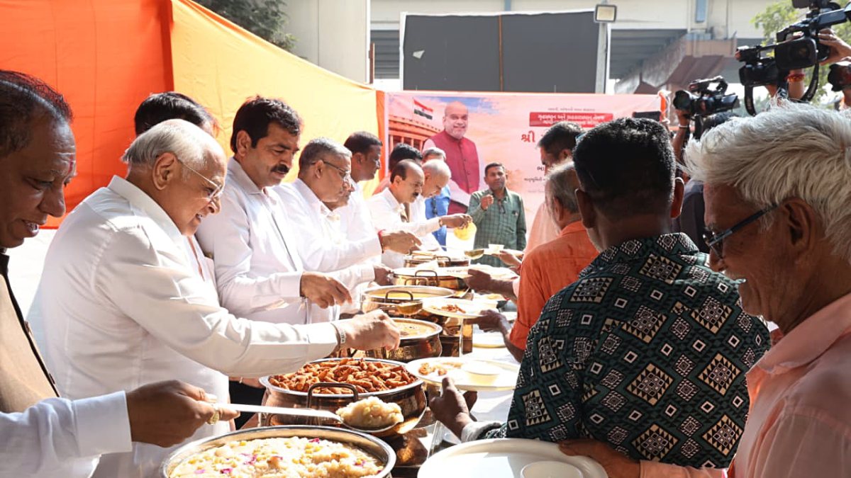 Gujarat CM Bhupendra Patel serves food at Ahmedabad hospital