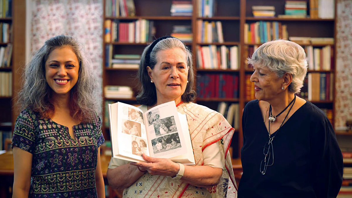 Sonia Gandhi poses with her upcoming book Belonging