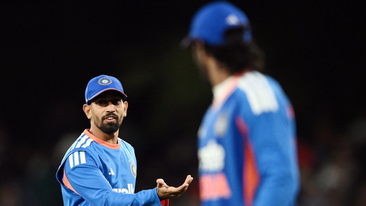 Prince Yadav interacts with teammate in Christchurch T20I