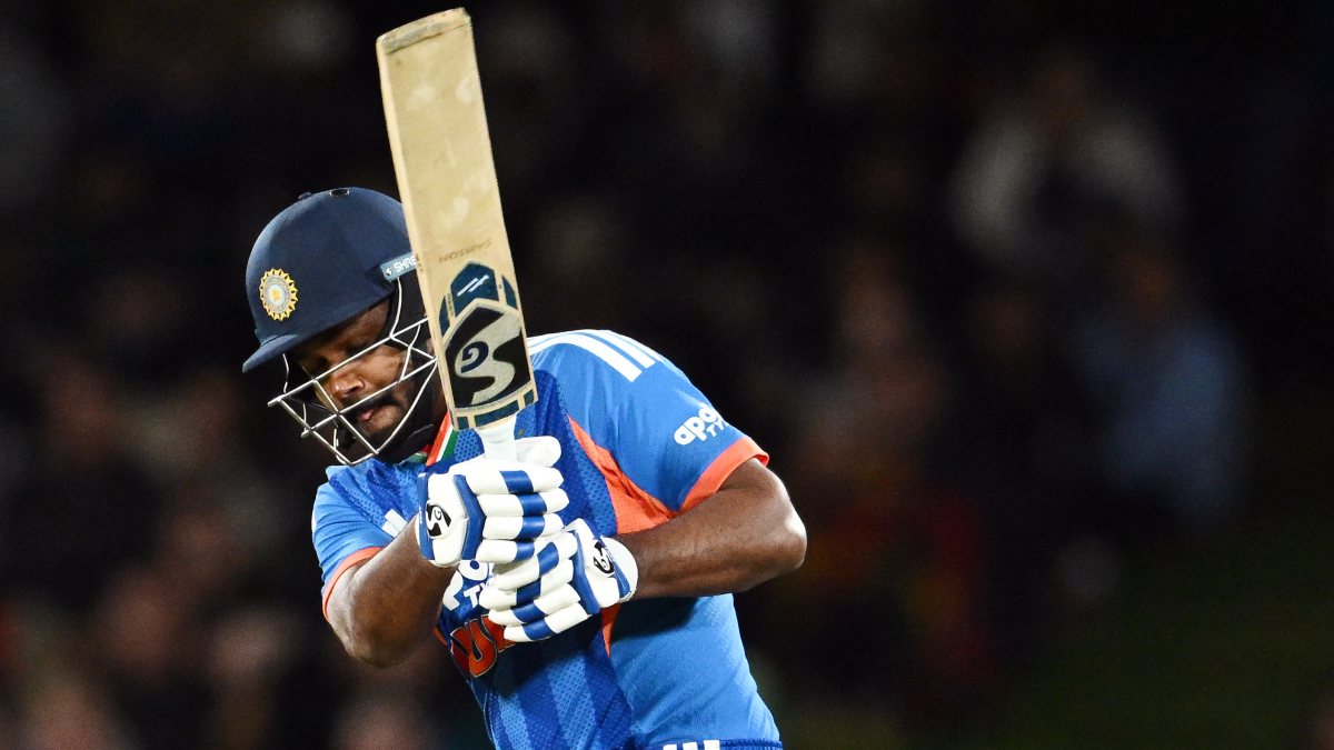 Sanju Samson plays a shot in first T20I against New Zealand