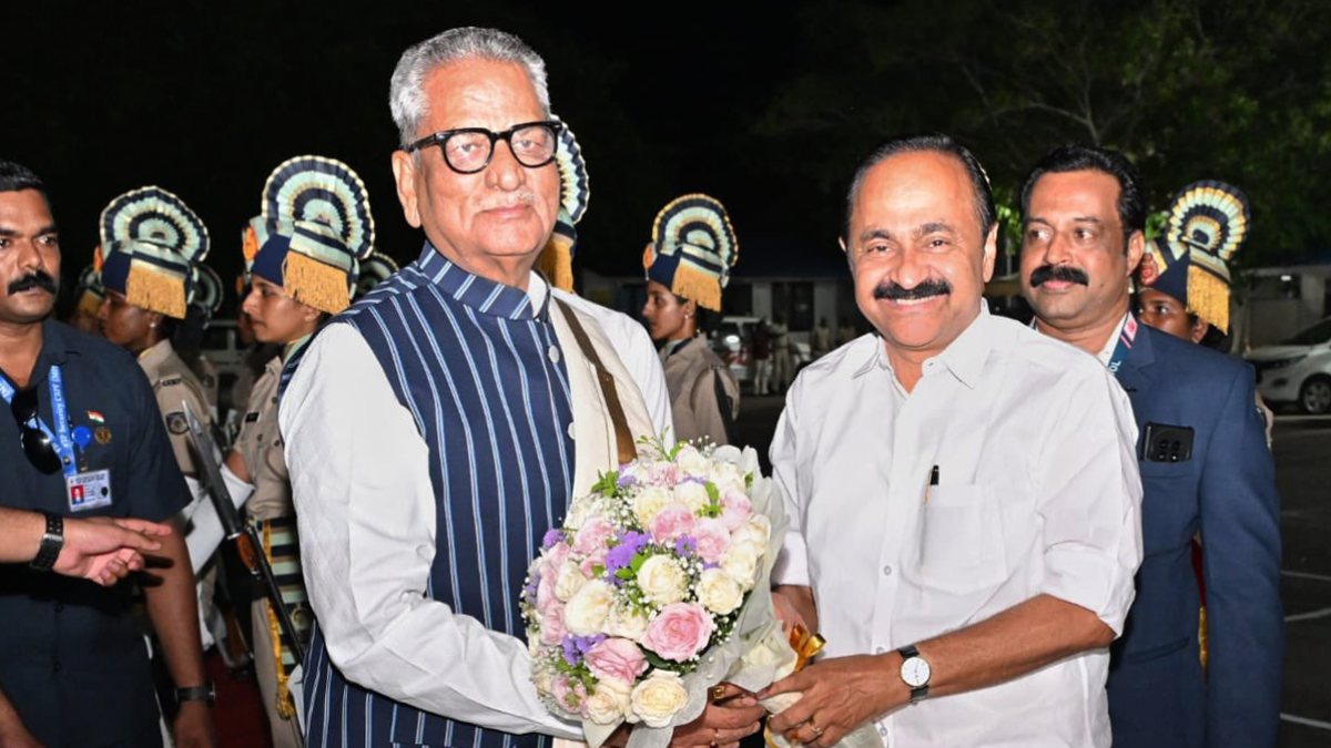 Kerala governor-designate Om Prakash Mathur welcomed by CM Satheesan