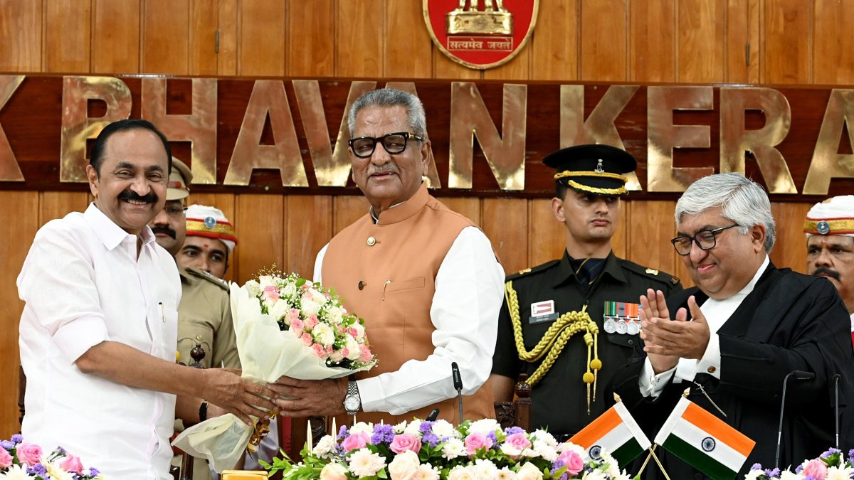 Kerala CM Satheesan felicitates new Governor Mathur at oath ceremony