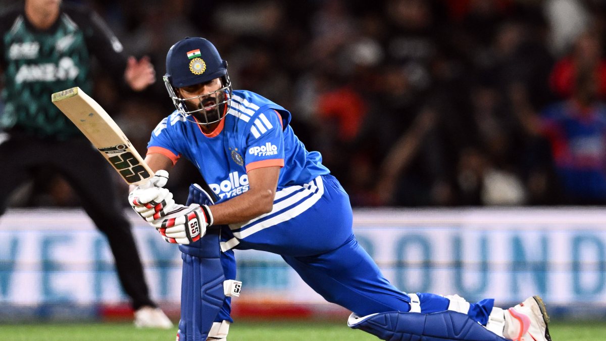Naman Dhir plays a shot in 2nd T20I against New Zealand