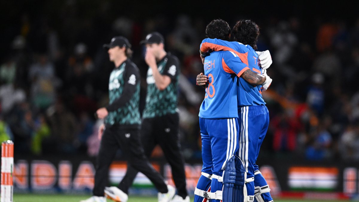 Nitish Kumar Reddy and Tilak Varma celebrate India's T20I win over New Zealand