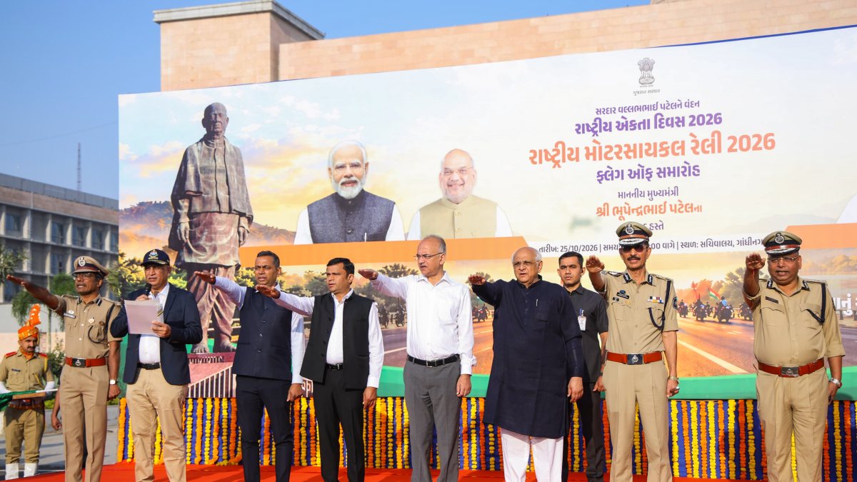 Gujarat CM Bhupendra Patel flags off national motorcycle rally in Gandhinagar
