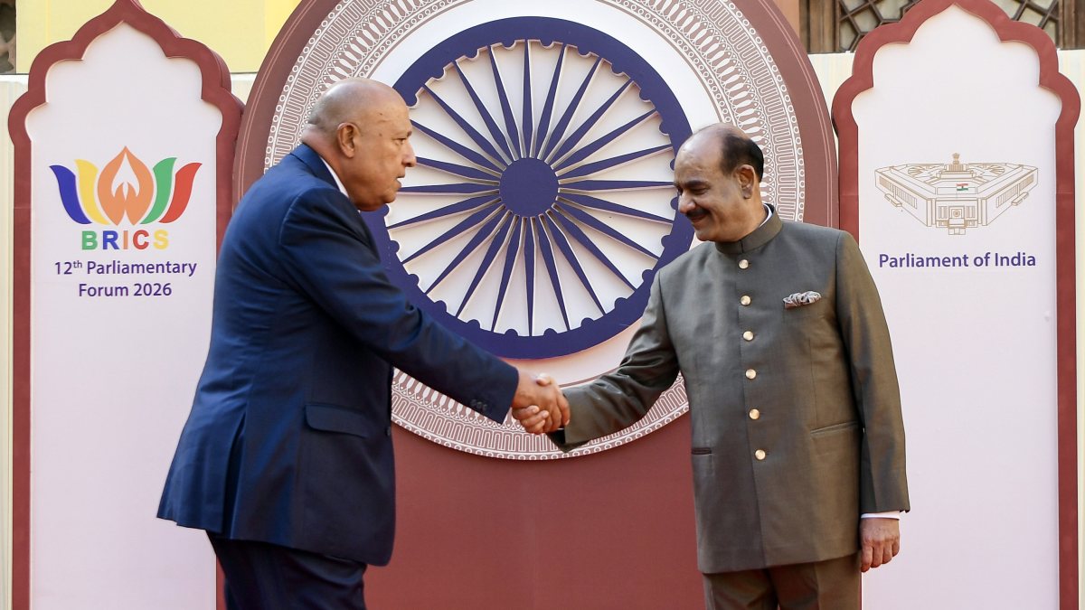 Egypt delegation head Sameh Shoukry meets Om Birla at BRICS forum