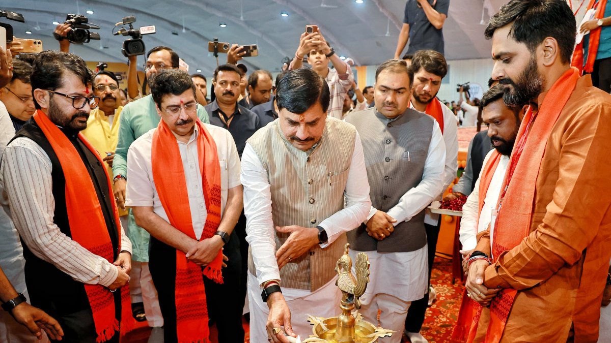 MP CM Mohan Yadav lights lamp at BJP social media workshop in Bhopal