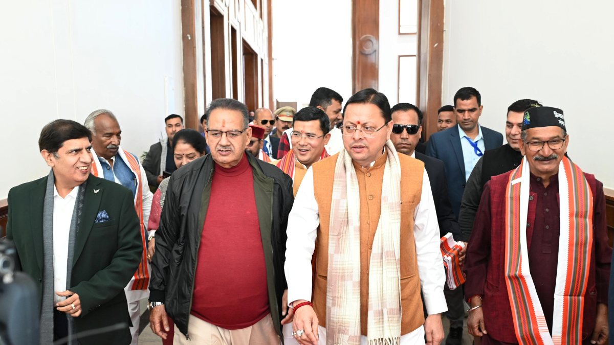 Uttarakhand CM Dhami heads to assembly chamber in Gairsain