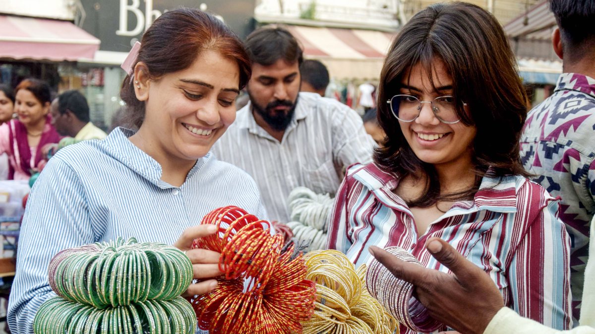 Women shop for bangles ahead of Karwa Chauth in Patiala