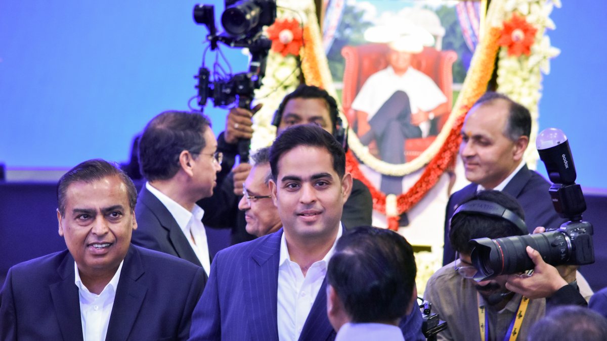 Mukesh and Akash Ambani attend Jio Platforms listing ceremony in Mumbai