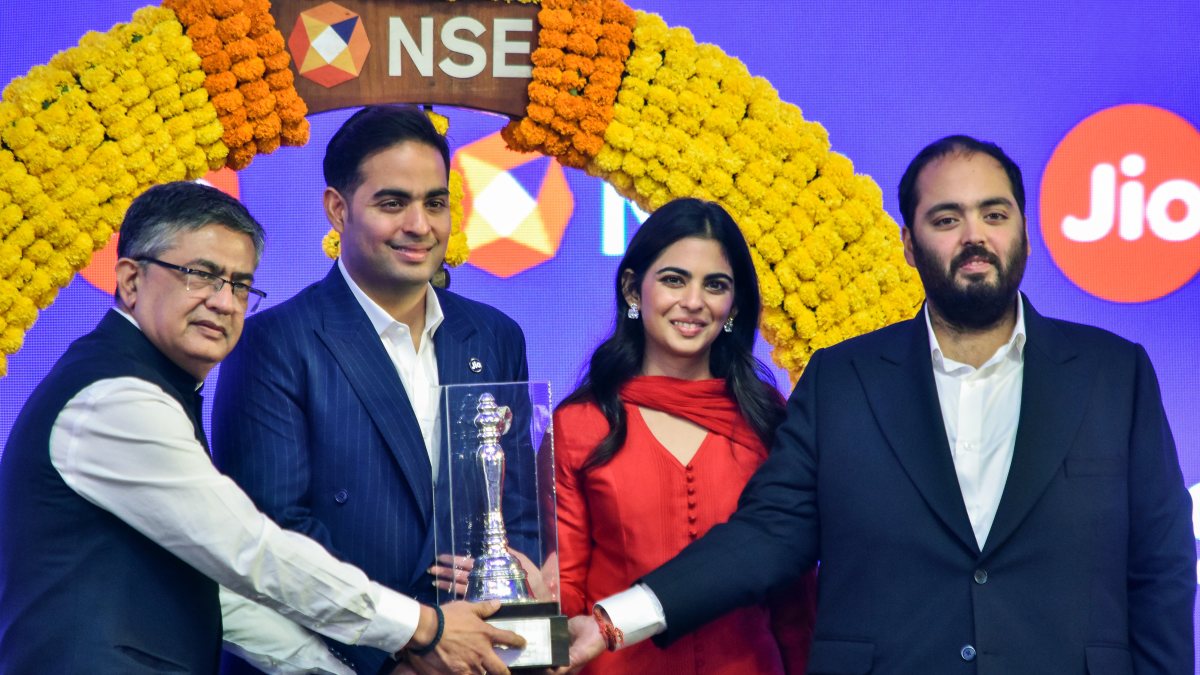 Ambani siblings attend Jio Platforms listing ceremony at NSE